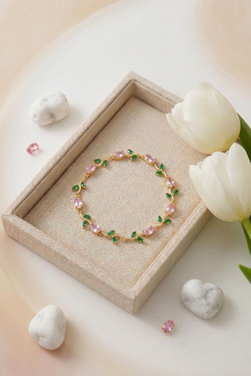 Pink & Emerald Tulip Bracelet - Image 3