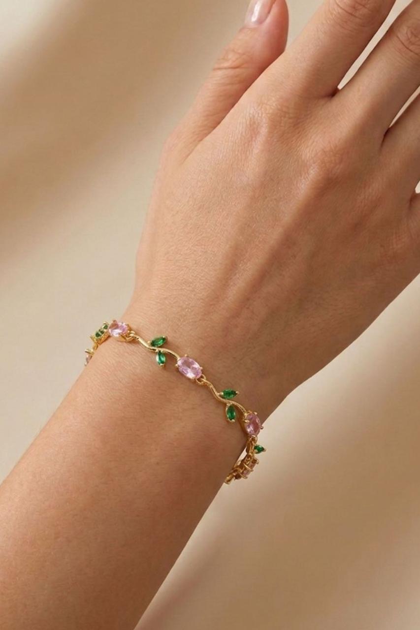 Pink & Emerald Tulip Bracelet - Image 2