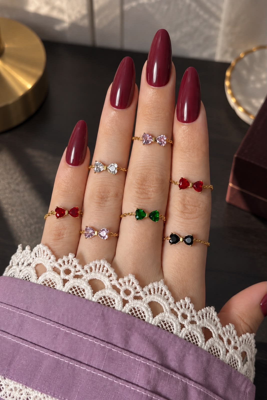 Crystal Bow Chain Adjustable Ring - Image 2